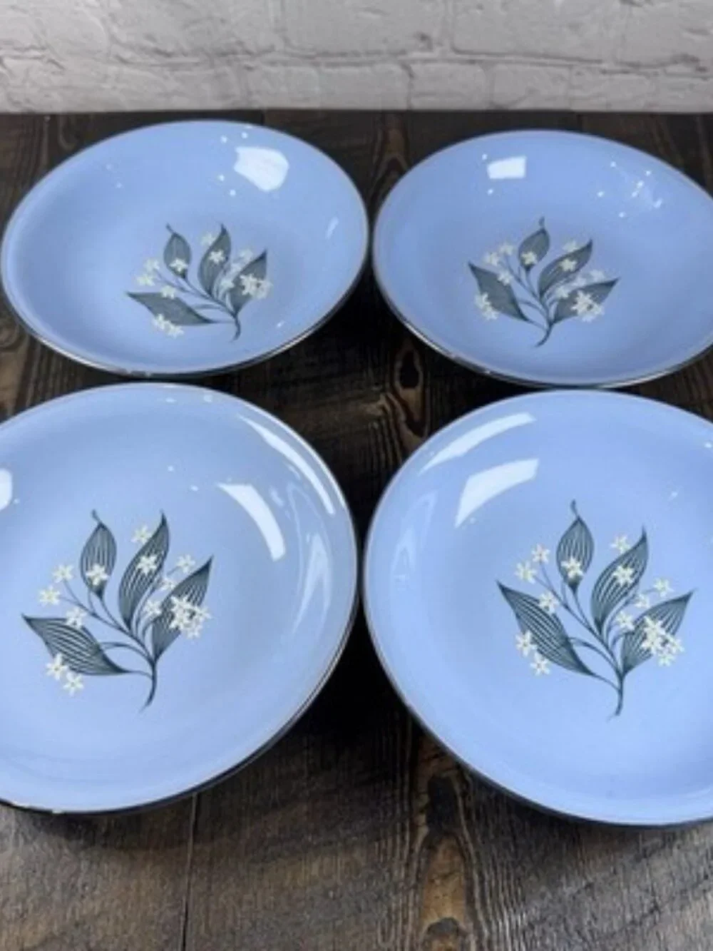 Set of 4 Homer Laughlin Skytone Blue 7.5” Soup Bowl Stardust Blue MCM Leaves